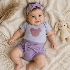 Conjunto Bebê Menina Body Curto + Shorts laço - Roupa infantil feminina Oferta de Hoje