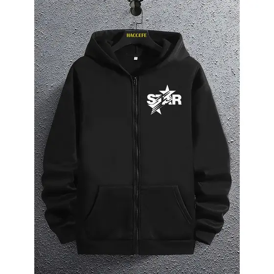 Moletom com capuz da moda masculina com estampa de letras Switch, moletom casual com ZIPER para blusas masculinas.