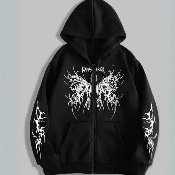 Moletom Ziper Tribal DARK  Borboleta e Mangas Estilizadas Moda Alternativa