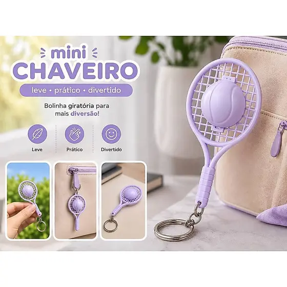 CHAVEIRO RAQUETE DE TÊNIS COM BOLINHA GIRATÓRIA l DIVERTIDA l IMPRESSÃO 3D