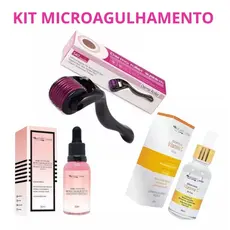 Kit Microagulhamento Dermaroller + Sérum Vitamina C + Sérum Rosa Mosqueta Max Love Clareador Manchas Rugas Antiacne