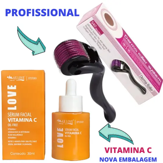 Sérum Vitamina C Kit Com Microagulhamento Dermaroller Original Profissional Para Usar em Casa