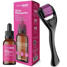 Kit Dermaroller Microagulhamento Facial + Sérum Rosa Mosqueta Ácido Hialurônico Dermachem.