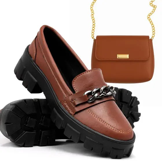 Kit Mocassim Feminino Oxford Com Bolsa Transversal Varias Cores Premium Luxo