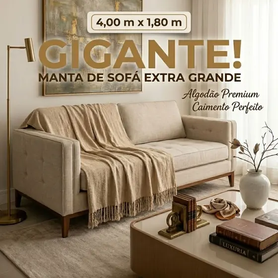 Manta Decorativa Extra Grande 4m x 1,80m – Sofisticação para Seu Sofá em Algodão Premium