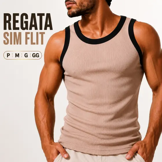 REGATA MASCULINA BI COLOR (RIBANA CANELADA) ALGODÃO SLIM FIT TENDÊNCIA VERÃO