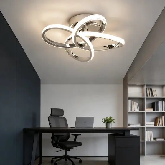 Luminária de Teto Anéis Entrelacados | LED 3 Cores | Alumínio Cromado | Para Sala/Quarto