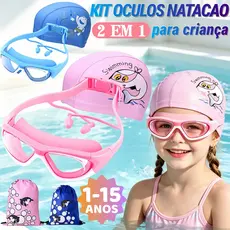 Kit Oculos De Natação + Touca De Silicone Juvenil - Proteção UV Antiembaçante Piscina para Infantil