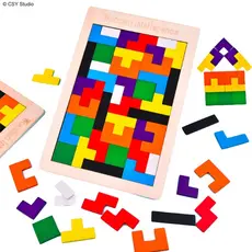 Quebra-Cabeça De Blocos Russos De Madeira Para Criançastetris Battle Tetris Brick Game Educação Infantil