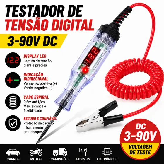 Caneta de teste de fusível de circuito de reparo automático/Testador de circuito LED Digital de luz de teste de carro