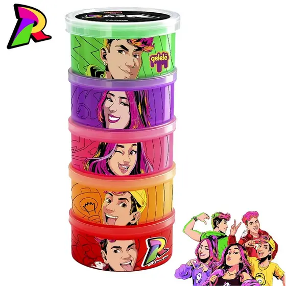 Kit Slime Torre com 05 Potinhos Original 330 g Slime Gelele Dos Rosa Youtubers