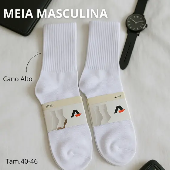 Kits Meia Masculina Cano Alto Básica Confortável Cano Longo Dia A dia Esporte Meia Fitness