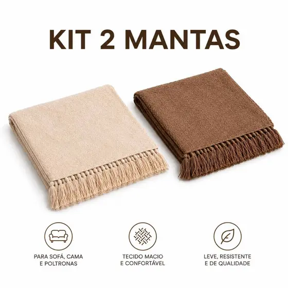 Kit 2 Mantas para Sofá 2,10x1,20 100% Algodão Decorativa Capa Protetora