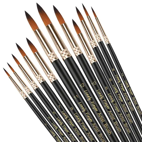 Conjunto De Pincéis De Pintura Profissional , 12 Peças , Ponta Redonda , Cabelo De Nylon , Pincel Acrílico Para A Óleo W