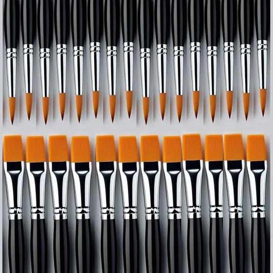 Conjunto De Pincéis De Pintura Profissional (50 Unidades)-Cerdas De Nylon De Vários Tamanhos Para Óleo/Água/Acrílico/Art