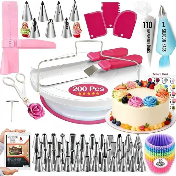 KIT 200/72pcs Decoração de Bico de Aço Inoxidável para Bolo-para Decorar Bolos,Cupcakes e Cookies,Presente para Confei