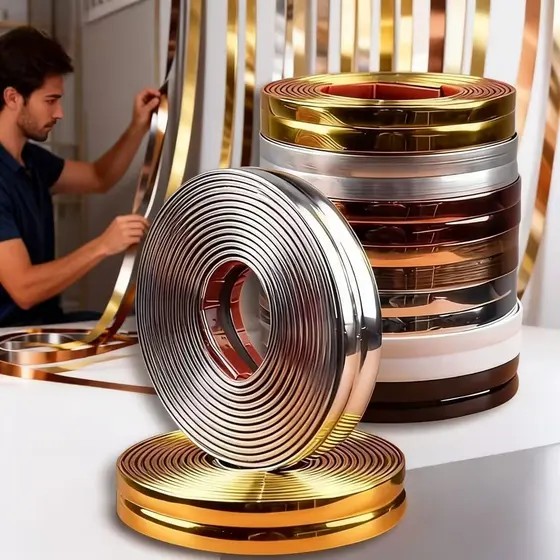 Fita metálica decorativa de PVC de alta qualidade 6mm/12mm/15mm/27mm Várias cores 5 metros