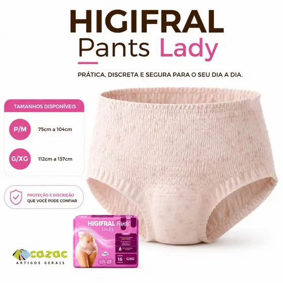 Calcinha Roupa Intima Lady Fralda Geriátrica Pós Parto 16 un Higifral Pants Alta Absorção