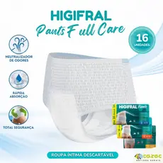 Fralda Geriátrica Pós Parto Higifral Pants Descartável Unissex Calcinha Cueca 8 14 ou 16 Un Full Care P/M G/EG XXG Plus