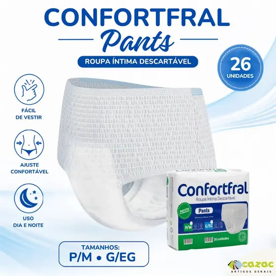 Fralda Adulto Geriátrica Calcinha Cueca Confortfral P/M-G/XG (26 Unidades Cada Pct) – Pacote Econômico Segunda Linha