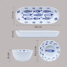 Conjunto Servir Azul Oceano Melamina Não Quebra Travessa Bowls Restaurante Buffet Hotel Pousada