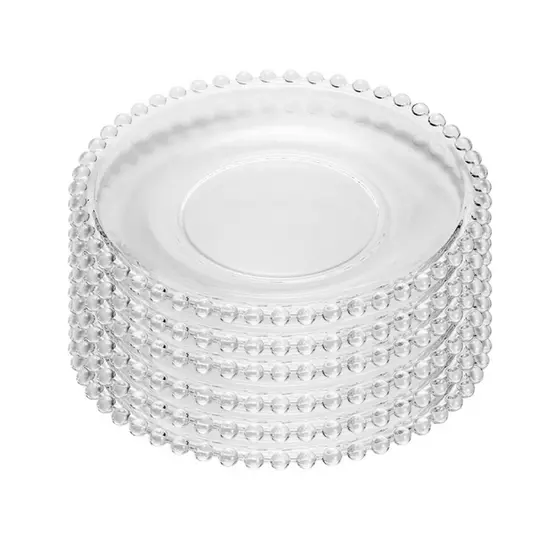 Conjunto 6 Pratos De Cristal Sobremesa Bolinha Pearl Wolff 20cm Mesa Posta Decorada Cozinha Linda
