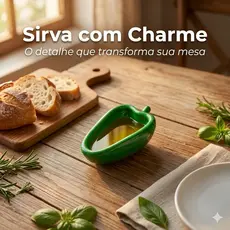 Petisqueira Molheira Cerâmica 80ml Formato Pimentão Verde Criativo Para Mesa Posta E Receber Amigos