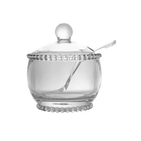 Açucareiro De Cristal Pearl Wolff 11cm Com Colher E Tampa Para Cantinho Do Café Elegante Luxo