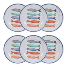 Kit 6 Pratos Rasos Em Melamina 27,7cm Estampa Naval Peixes Bacio Del Mare Para Família E Festas
