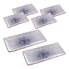 Kit 6 Peças Prato Retangular Porcelana Koji Wolff Ideal Para Sushi Sashimi E Petiscos