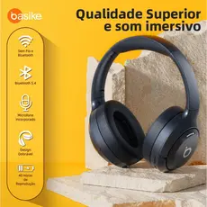 Fone de Ouvido Basike Ba-FON197 Sem Fio Som Estéreo, Cancelamento de Ruídos, Bateria para 50 horas