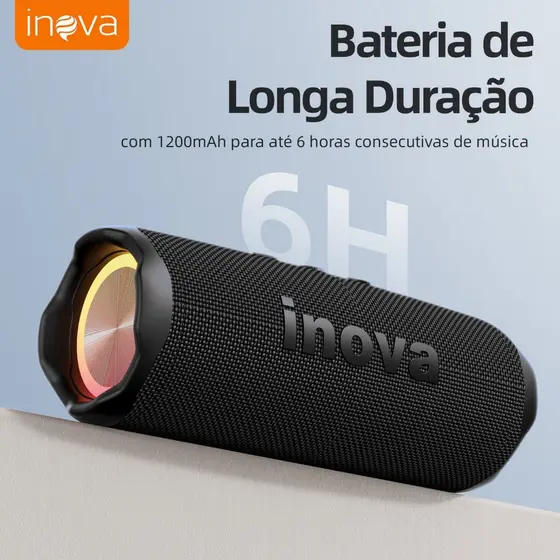 INOVA Caixa de Som Bluetooth Portátil IPX67 com LED, Som Potente 16W, Bateria 2400mAh