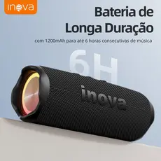 INOVA Caixa de Som Bluetooth Portátil IPX67 com LED, Som Potente 16W, Bateria 2400mAh