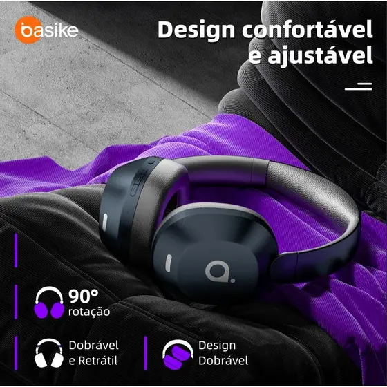 Basike fone de ouvido sem fio Bluetooth microfone embutido estéreo de redução de ruído ativo