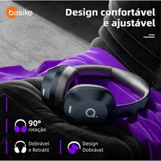 Basike fone de ouvido sem fio Bluetooth microfone embutido estéreo de redução de ruído ativo