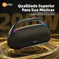 Basike Caixa de Som Portátil Sem Fio  , Bluetooth 5.3, 200W, Luzes RGB, 18000mAh, IPX5
