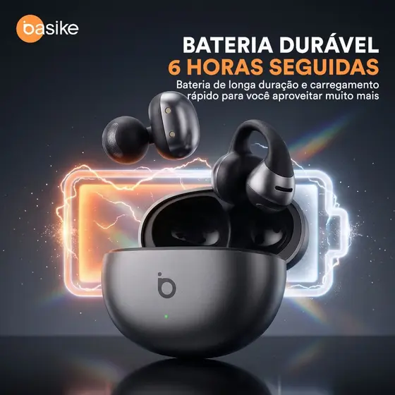 Basike Fone de Ouvido BluetoothEar-Clip Sem Fio Bluetooth 6.0 Até 30h de BateriaSom Estéreo