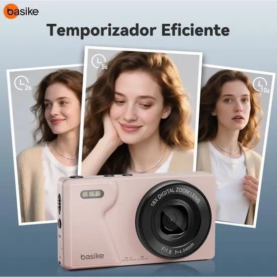 Basike Câmera Digital 64MP,4K,Display ColoridoCamera Frontal e Traseira,Compacta e Portátil
