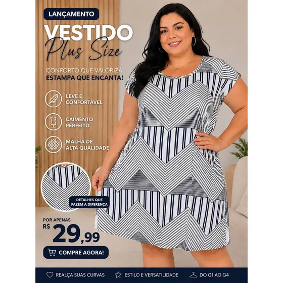 Vestido Feminino Estampado Manga curta com Bolso J610