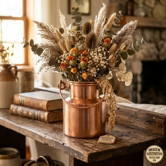 Latão de Leite Alumínio Cor Cobre Decorativo – Leiteira Fazenda Vintage Rustica