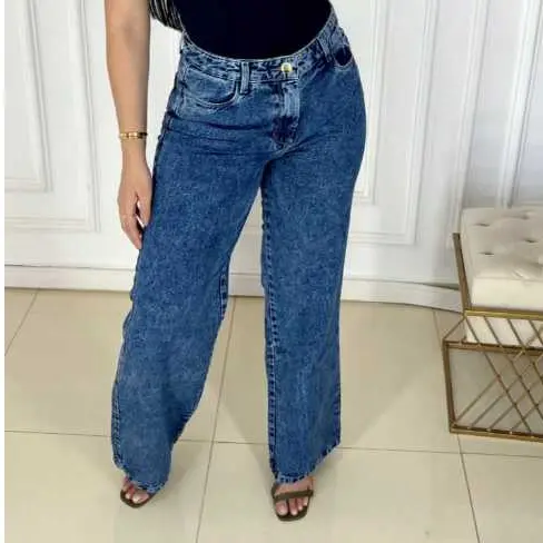 Calça Wid Leg Jeans Feminina Pantalona Cintura Alta tecido grosso premiun