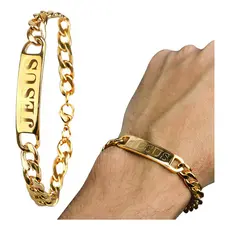 Pulseira Aço Jesus Cristo Banhada Dourada Inoxidável