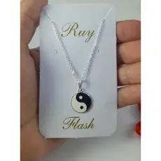 Gargantilha YIN YANG Correntinha Pingente folheado prata Barato Presente
