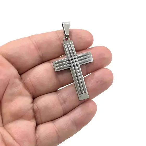 Pingente Cruz Crucifixo Prateada Aço inoxidável