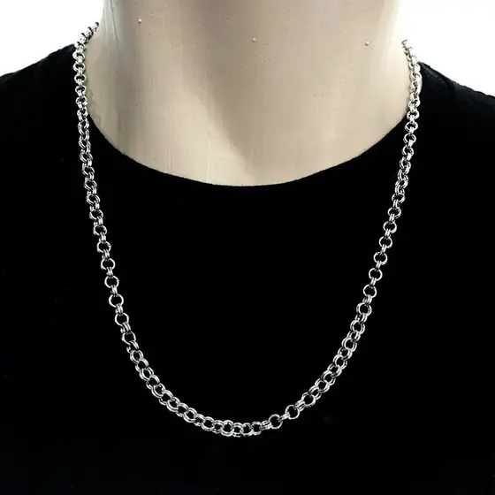 Corrente colar cordão 5mm Elo Bolinha Portugues prata Aço Inoxidavel cirurgico 60cm Unissex Barato