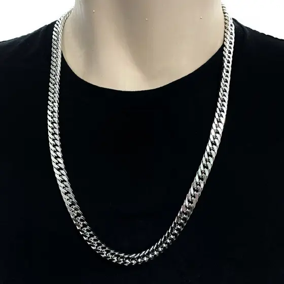Corrente Cordão Masculino Prata Elo Duplo Longa 9mm Colar Aço Inoxidavel 60cm