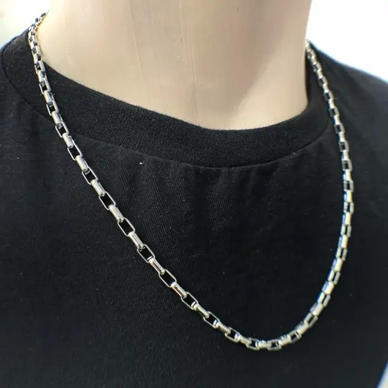 Corrente Masculino Tijolinho Aço Inox Prata + Pulseira Kit  unissex