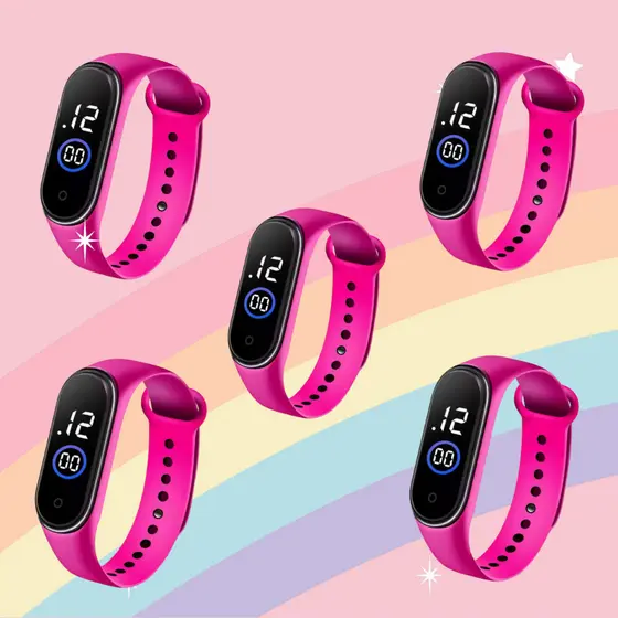 KIT 5 Relógios ROSA Digital a Prova D'Agua Infantil Feminino Barato Presente Infantil