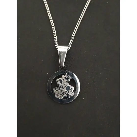 Corrente 44 cm Com Pingente São Jorge - Aço Inox Para Presente Barato  Familia