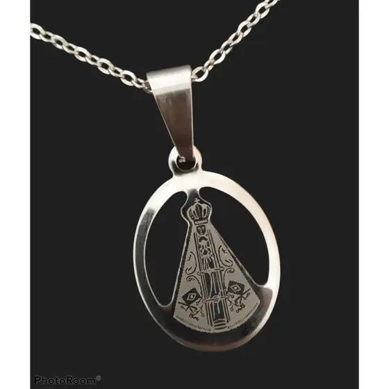 Colar Corrente Medalha Nossa Senhora Aparecida Aço Inox 316l Barato Presente Infantil